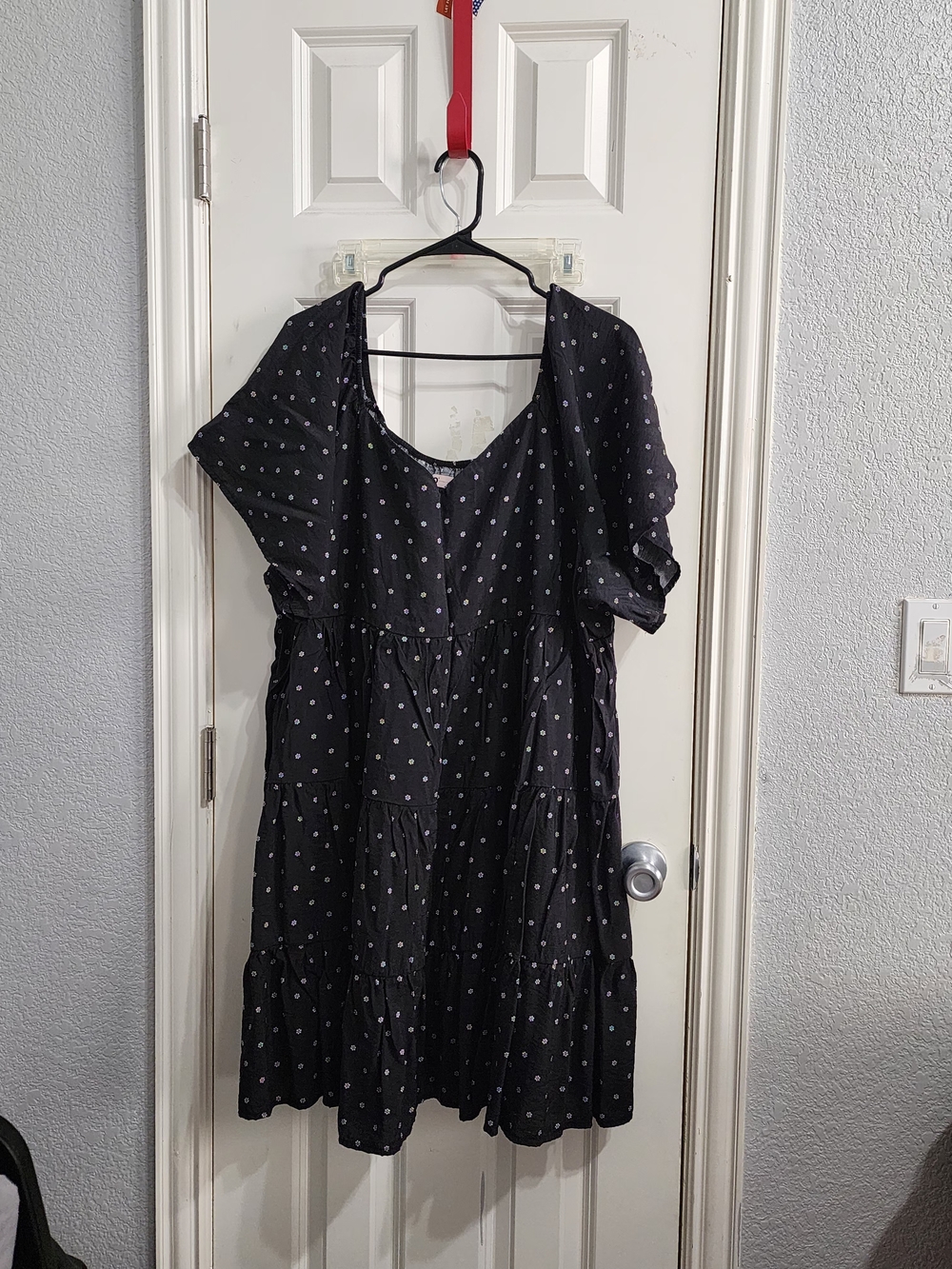 Black Mini Dress with White Floral Dot Print